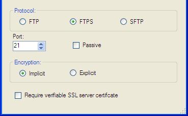 4. Vyberte požadovanou hodnotu pro možnost Protokol: FTP, FTPS nebo SFTP.