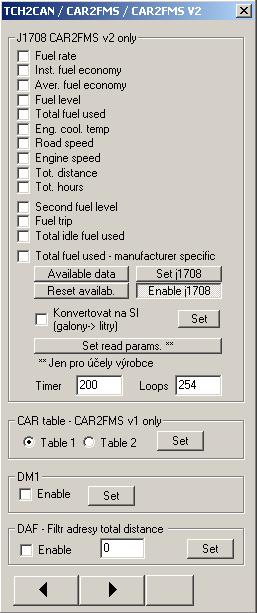 V režimu SAE1939/FMS je možné manuálně aktivovat rozhraní J1708 a provést selekci dat která jsou z J1708 čtena a odesílána na výstupní CAN. Data doplněná od verze FW 2.17. Tato položka je pouze informační, data jsou čtena je li aktivována volba Total fuel used.