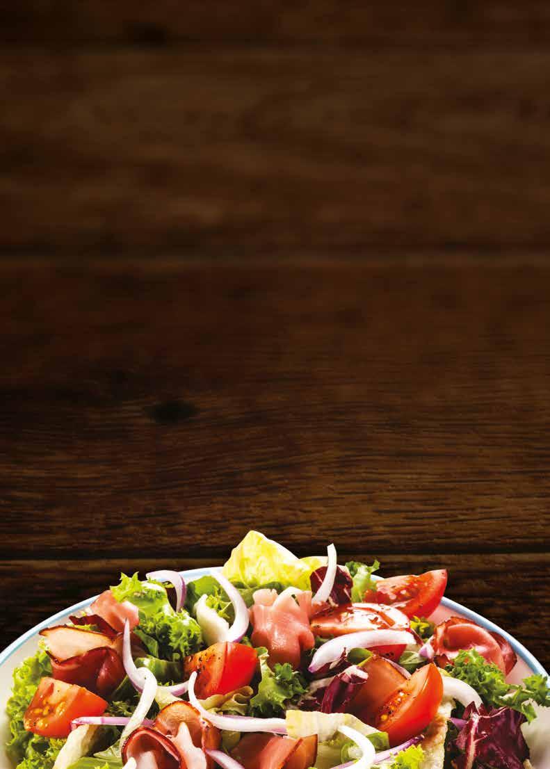 Saláty Používáme italské originální suroviny: mouku, rajčata, sýry, parmskou šunku, pancettu, italský salám, olivový olej, čerstvé bylinky.