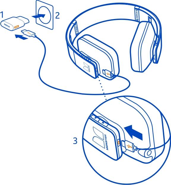 6 2 Když je baterie zcela nabitá, a žlutá kontrolka se rozsvítí zeleně, použijte následující postup: Tip: Headset můžete nabíjet také kompatibilním kabelem USB z počítače.