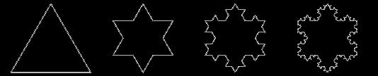 36 Stopnja 0 le kar enakostranični trikotnik. Nad vsako stranico podobno kot pri Kochovi črti potem srednji del nadomestimo z enakostraničnim trikotnikom.