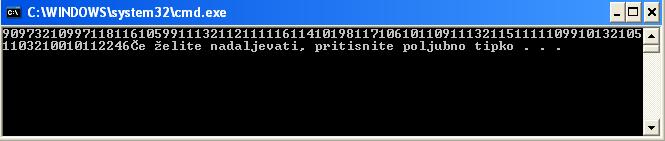 61 Tak izpis bi dobili, če bi vrstico 8 napislai kot Console.Write(beri); Seveda te kode navadni smrtniki ne znamo brati. Zato moramo besedilo pri izpisu prevesti nazaj v znake.