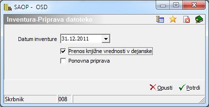 Obdelava pripravi datoteko za vnos inventure.