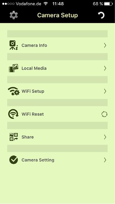 WiFi Setup (nastavení WiFi): Nakonfigurujte nastavení WiFi pro svou kameru a vyberte síť WiFi, ke které chcete připojit kameru. WiFi Reset (reset WiFi): WiFi připojení bude odpojeno.