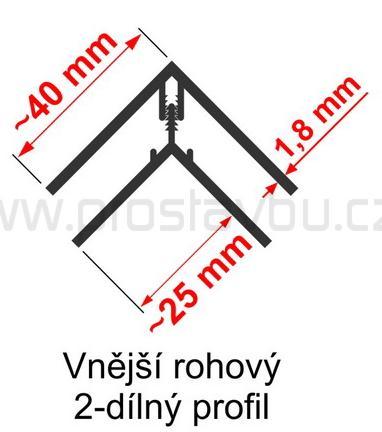 Vonkajší rohový profil 2- dielny Profi Corpo P594-3m- fólie Extra 6,48 / mb 19,44 / ks Extra pevný 2-dielny rohový profil určený predovšetkým na použitie na fasádach.