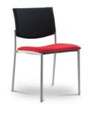 seance 090 Stackable conference chair, upholstered seat, upholstered medium size backrest, paint or chrome-coated steel frame.