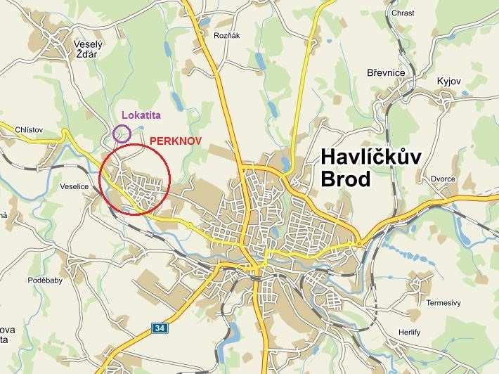 2 LOKALITA 2.1 Popis lokality Perknov je bývalou obcí nacházející se v blízkosti města Havlíčkův Brod, které je významných železničním uzlem v kraji Vysočina.