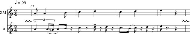 Pr. 14 Bežala líška po háji (vo svadobnom sprievode; pri vihrávaní). Priepasné, C trúbka Ján Hrajnoha ml. (1929). 1961, FSRo: DK 5313.