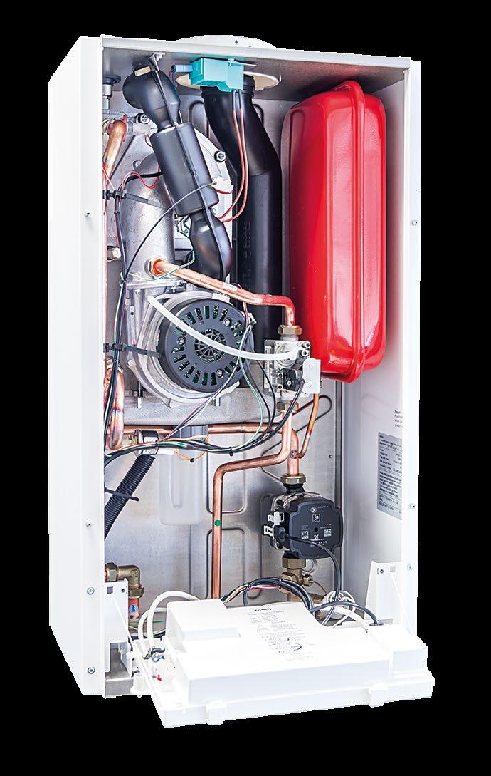 teploty ohrev vody v externom zásobníku prietokový ohrev TÚV, doskový výmenník expanzná nádoba 12 l (kúre) elektronické obehové čerpadlo triedy odvod spalín/prívod vzduchu energetická trieda WHBS 14