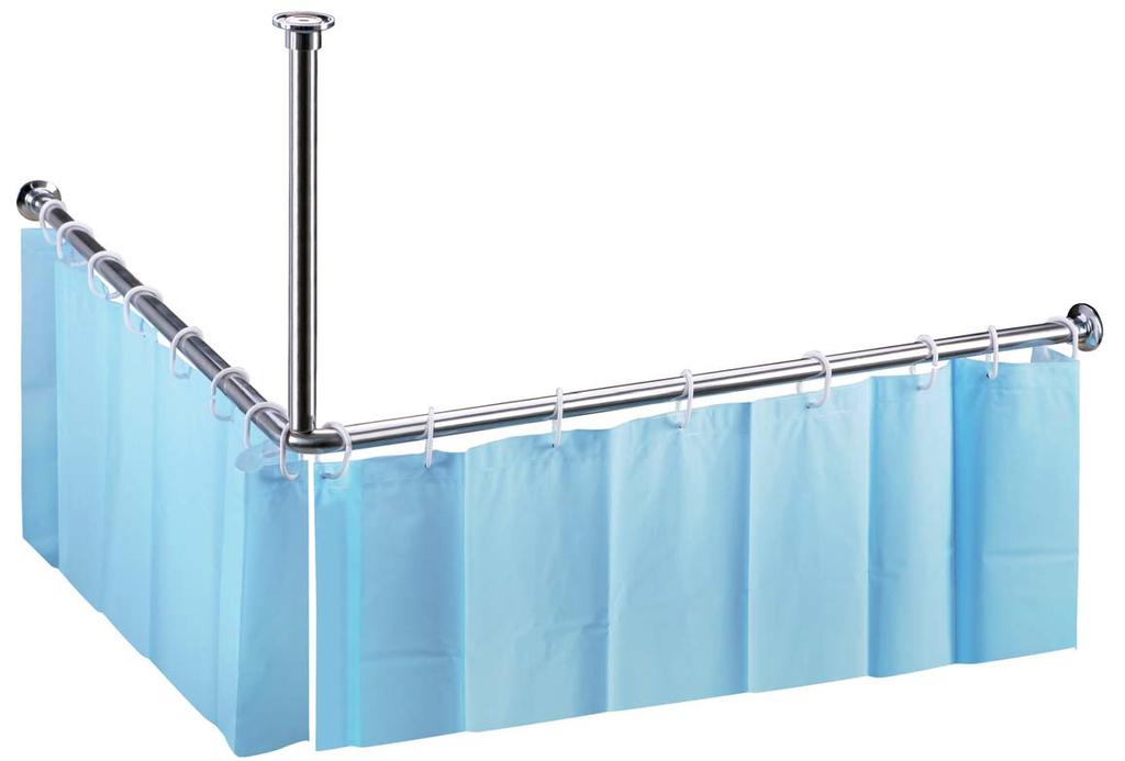 Shower curtain holder, corner model, stainless steel, polished Tyč sprchového závěsu rohová nerez lesk Duschvorhangstange, Eckmodell, Edelstahl poliert Штанга для занавески для душа угловая,