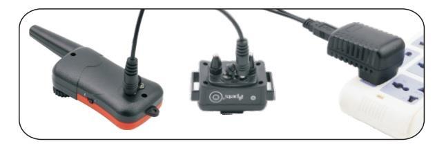 Odbiornik: 1. Elektrody: transmitują impuls elektrostatyczny. 2. Przycisk On/Off: Włącza i wyłącza odbiornik, przycisk używany podczas parowania (synchronizacji) odbiornika z nadajnikiem. 3.