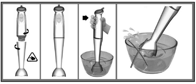 HU A botmixer használata A botmixer kitűnő eszköz krémek, mártások, levesek, majonéz, pépes bébiételek, valamint koktélok és kevert italok készítéséhez. 3. ábra.