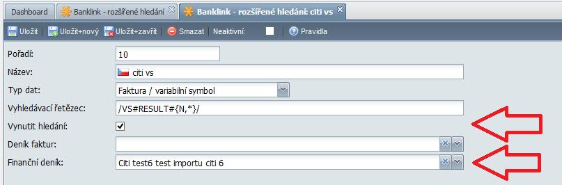 Banklink rozšířené hledání Nastavení rozšířeného hledání při načítání bankovního výpisu (tzn.