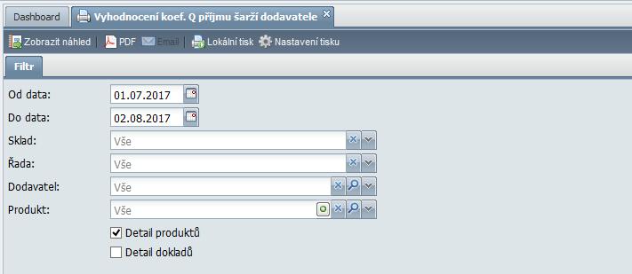 Sklady Vyhodnocení koeficientu Q hutních šarží Nový program vyhodnocení koeficientu podválcování hutních šarží. Sestava navíc průměruje podválcování za dodavatele a produkt.