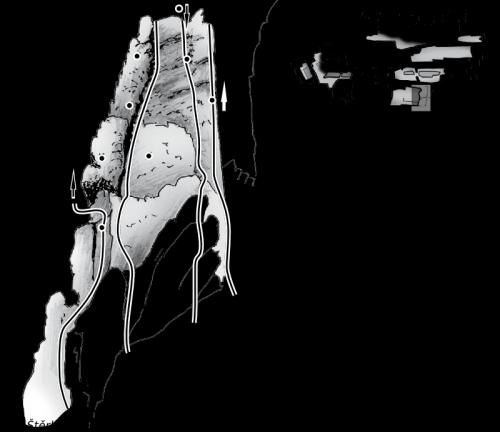 2. Věž u buku J stěna 6. Vosí spára 3 Ch. Valoušek 1952 Výraznou spárou na vrchol. 120. Jížní stěna 5+ Pravou části boční stěny na vrchol. 7. Jížní hrana 5Podél hrany na vrchol. 8. Kývalův převis 7 J.