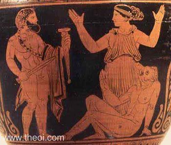 43 Odysseus a Kirké. Červenofigurový etruský stamnos, 350 př.