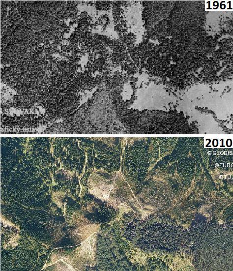 Veterný vrch v roku 1961 a 2010 Porovnanie ortofotomap z roku 1961 a roku 2010. Pred polstoročím pravdepodobne nebol z Veterného vrchu kruhový výhľad ako v súčasnosti.