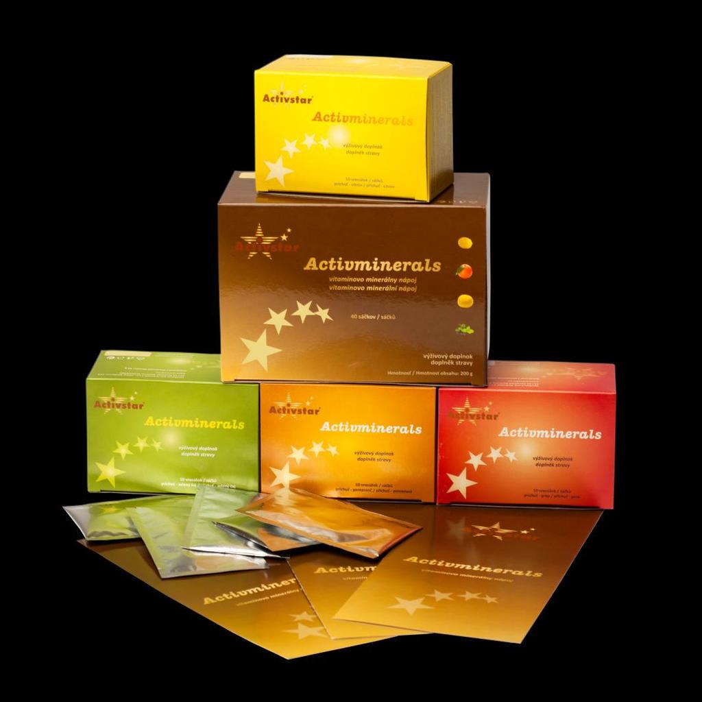 Produkty Activstar - zdravé nápoje Activminerals - príchuť citrón, pomaranč, grep, zelený čaj Unikátna