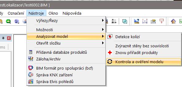 Kontrola a verifikace modelu pro část elektro Funkce pro kontrolu modelu byla