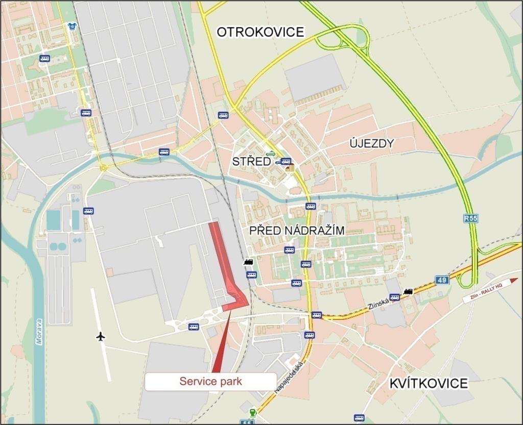 SERVISNÍ ZÓNA USPOŘÁDÁNÍ SERVISŮ 2.11. Umístění a organizace servisních parkovišť Otrokovice, areál Continental Barum spol. s r.o. (A, B, C, D - Flexi, E, F a G) Čas: od 24. 8.