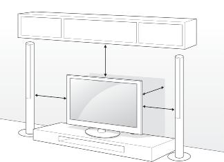 20 MONTÁŽ A PŘÍPRAVA Montáž na stolek 1 Zvedněte a nakloňte televizor do vzpřímené polohy na stolku. - Mezi televizorem a stěnou musí zbýt 10 cm místa (minimálně) pro zajištění správného větrání.