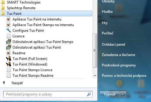 Ak na takúto ikonu dva krát klikneme ľavým tlačidlom myši spustí sa nám grafický program Tux Paint.