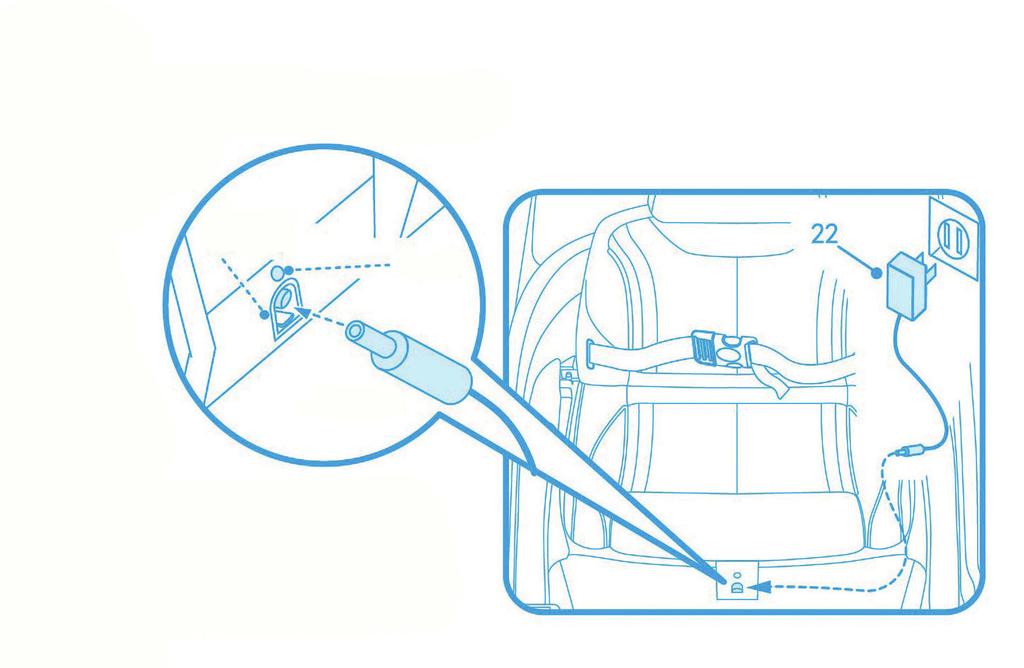 6. BATERIE A DOBÍJENÍ 1) Zdířka pro nabíjení se nachází pod sedadlem. 2) Požívejte pouze baterii a nabíjecí adaptér dodaný nebo doporučený výrobcem (CHILOKBO).