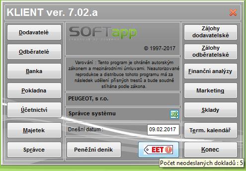 Program Klient / KontoPro odesílání dokladů do EET (od verze 7.02.
