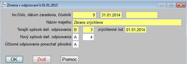 zo zoznamu) Odpisovú skupinu Poznámka: Ak zmeníte "Účtovné odpisovanie