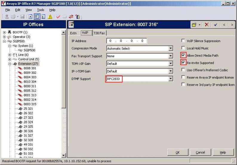 zaškrtnutá. Pro DTMF Support vyberte RFC2833. 3.