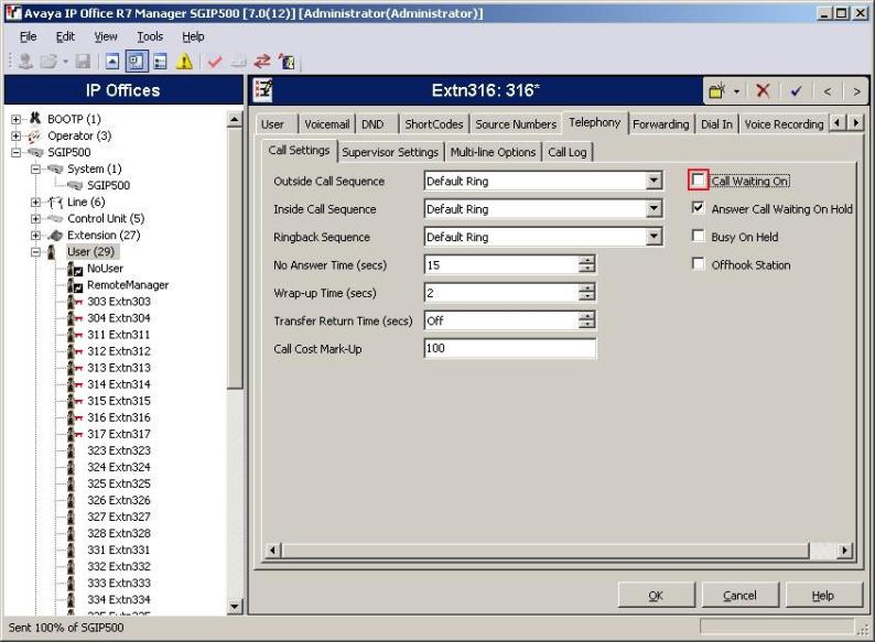 4. Pokračujeme ve stejné záložce Telephony, ale podzáložka Supervisor Settings.