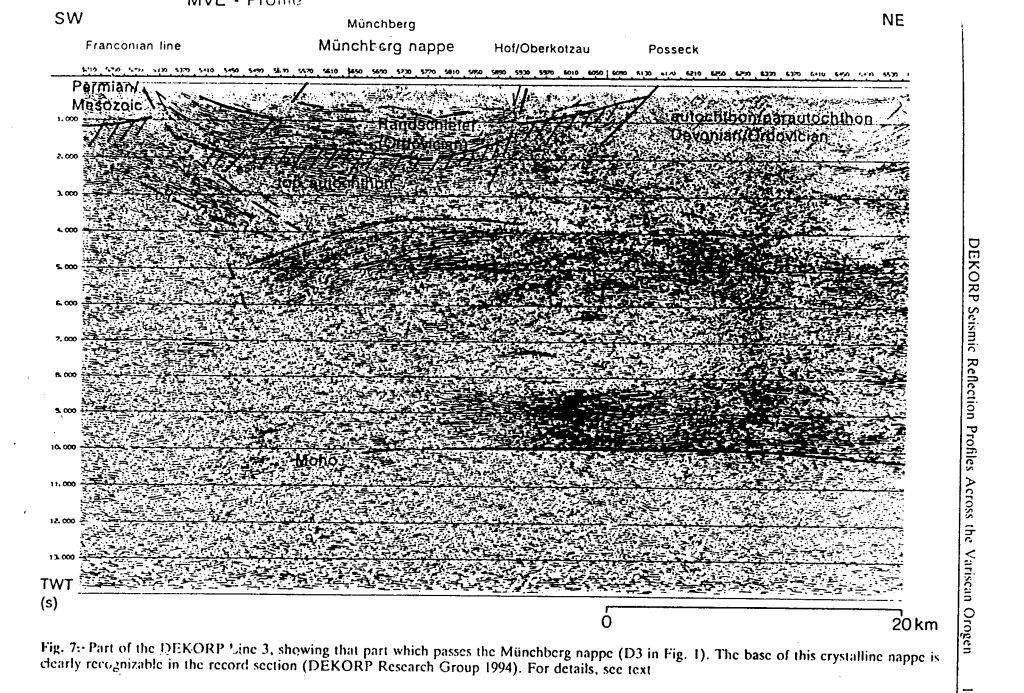 Seismický profil přes münchberskou kru (allochtonní