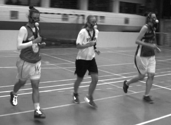 5: A) The BEEP TEST performed by a participant. B) The K4b2 measurement system (Cosmed, Italy).