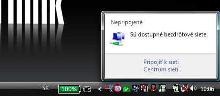 vpravo dole na paneli úloh zobrazí indikátor siete s oznamom: