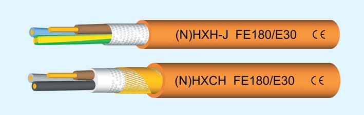 (N)HXH, (N)HXCH FE 180/E30 Ohniodoln kabel s oranïov m plá tûm, bezhalogenov - Cu plné nebo lanûné jádro dle DIN VDE 0295 IEC 60228 tfi.