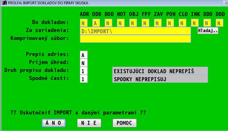 Import údajov ( na objednávku ) Import údajov - nastavenie parametrov Import je funkcia, ktorá vykonáva importovanie, pripojenie údajov, ktoré boli exportovaného z iného počítača funkciou Export.