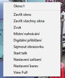 Funkce pravým tlačítkem Kliknutím na pravé tlačítko v oblasti obrazů z kamer dojde ze zobrazení rychlého menu. Okno:X - Určuje o jaké okno se jedná.