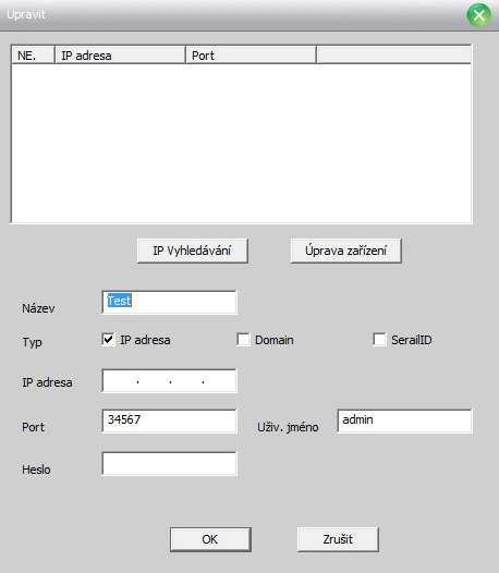 Jméno zařízení Doména IP Adresa Port: TCP port, výchozí je 34567 Uživatelské jméno: Jméno přihlášení do dekóderu, výchozí je admin Heslo: Heslo dekóderu Poté co přidáte dekóder se zobrazí v tomto