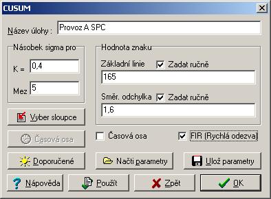 Protokol Obrázek 1 Panel pro zadání parametrů diagramu CUSUM Počet dat Počet řádků, z nichž je diagram konstruován.