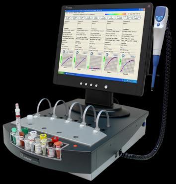 3. Praktická část 3.1. Materiál a metodika 3.1.1. Přístroj Multiplate (Verum Diagnostica) Multiplate je zařízení, které pracuje na principu impedanční agregometrie v plné krvi.