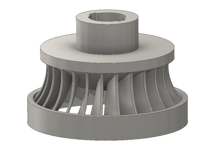 3.4 Oběžné kolo Obrázek 9 Oběžné kolo Oběžné kolo (obrázek č. 9) je možná nejdůležitější částí celé turbíny, jelikož právě v něm dochází k největší přeměně energie, a to na poměrně malém prostoru.