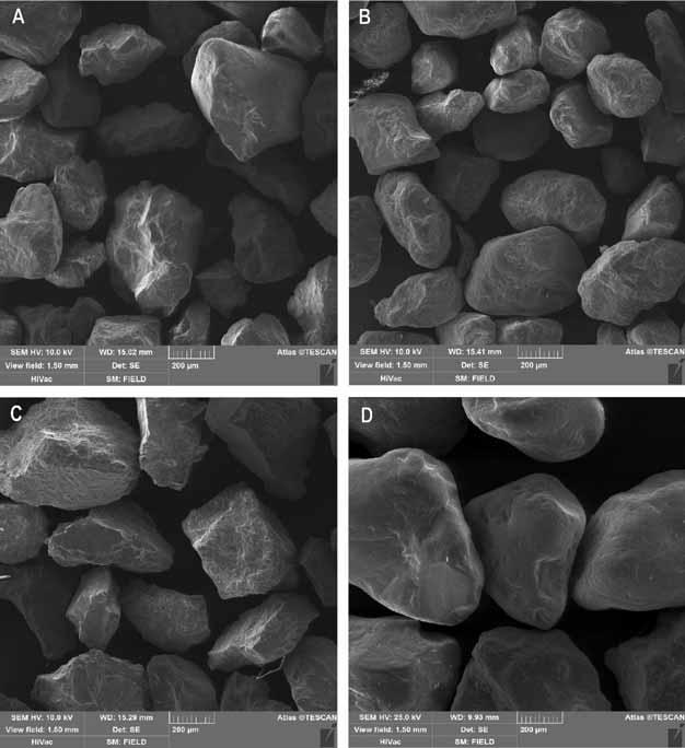 8: Detail of the quartz grains from the samples: A/ M4 Hradisko; B/ M5 Hradisko; C, D/ M7 Hradisko; E/ M8 Osypané břehy A; F/ M10 Litenčice