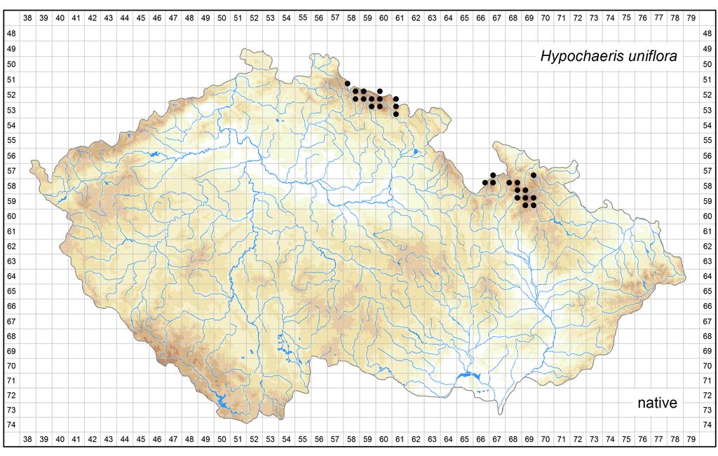 Distribution of Hypochaeris uniflora in the Czech Republic Author of the map: Jitka Štěpánková Map produced on: 06-02-2017 Database records used for producing the distribution map of Hypochaeris