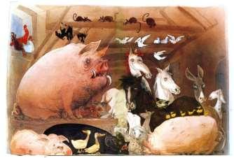 George Orwell (1903 1950): Farma zvířat (1945) I. Pan Jones, majitel Panské farmy, zamkl na noc kurníky, ale byl příšerně opilý, takže na zástrčky zapomněl.