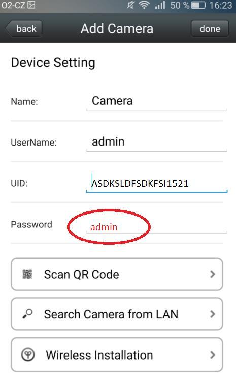 7. Následně vyplňte Password (defaultně admin). 8.