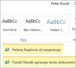 Keď dokument otvorí niekto iný, Word zobrazí upozornenie. Kliknutím na oznámenie zistíte, kto pracuje spolu s vami.