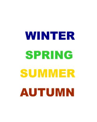 1) Seasons Find the words in the chart and colour them. Roční období Najdi slova v tabulce a vybarvi je.