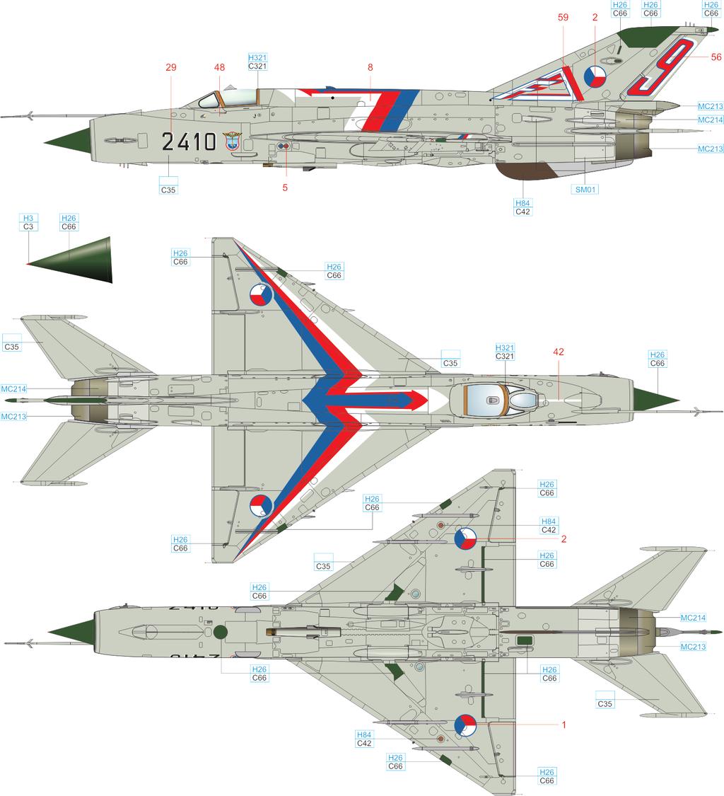 B MiG-21MF, 9th Fighter-Bomber Regiment, 1st Squadron, Bechyne air base, September, 1993 STEEL ALUMINIUM