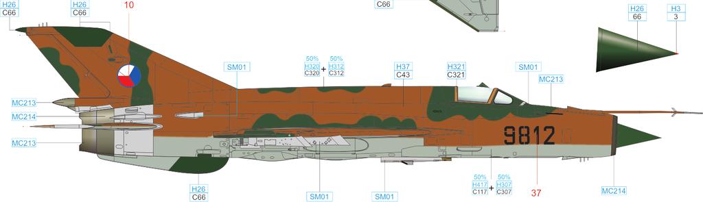 F MiG-21MF, 5th Fighter Regiment, 1st Squadron, Line air base, 1974 - ca 1983 14 STEEL DARK IRON MC214 ALUMINIUM GREEN H321 SM01 LIGHT BROWN C321 H26 RED H3