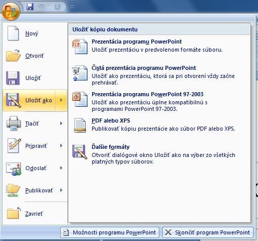 2) Prejdite kurzorom myši na Uložiť ako a na pravej strane dialógového okna sa otvorí ponuka, v ktorej vyberte Prezentácia programu